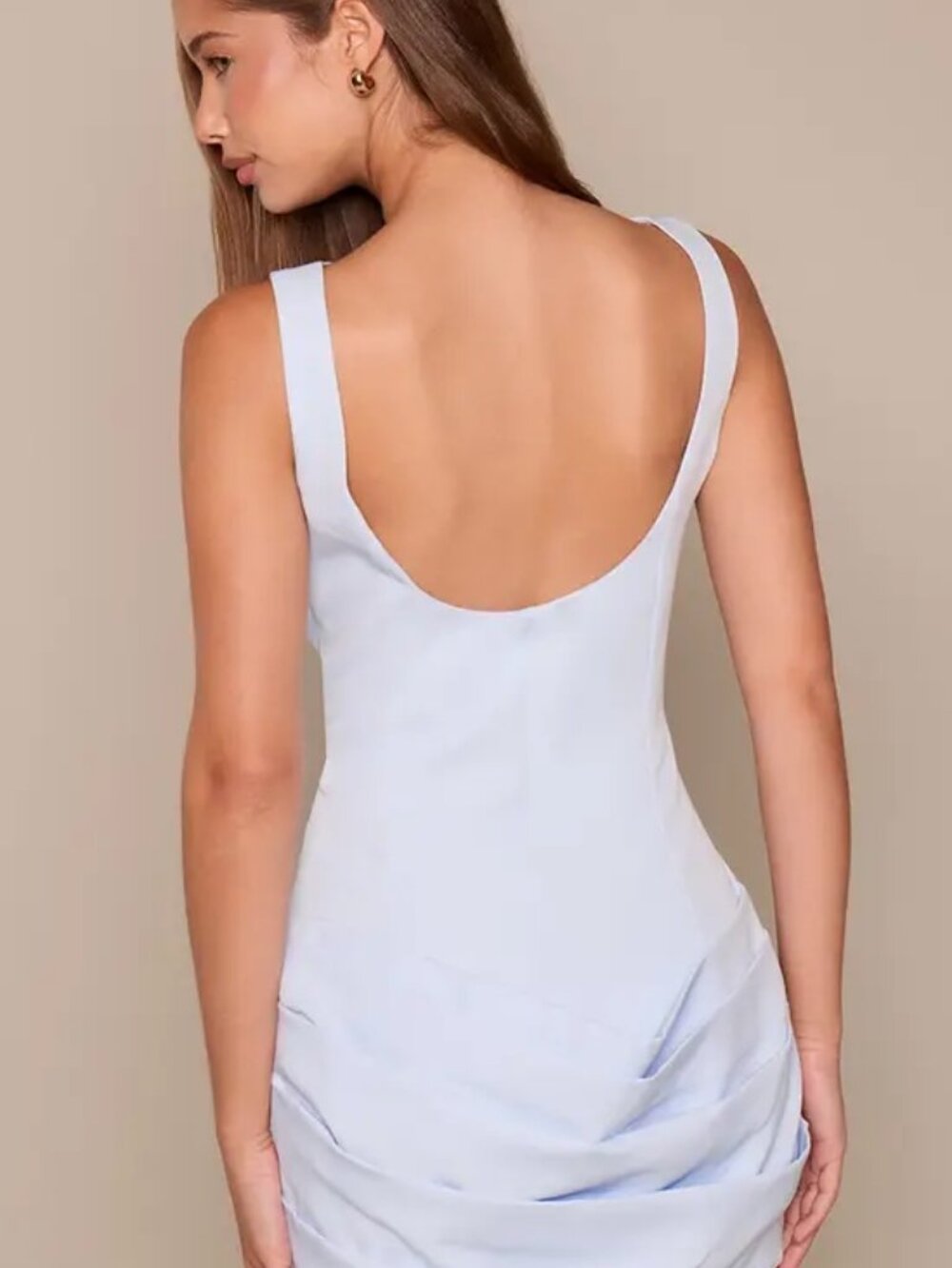 Light Blue Ruched Overlay Bodycon Dress - Picture 4 of 7